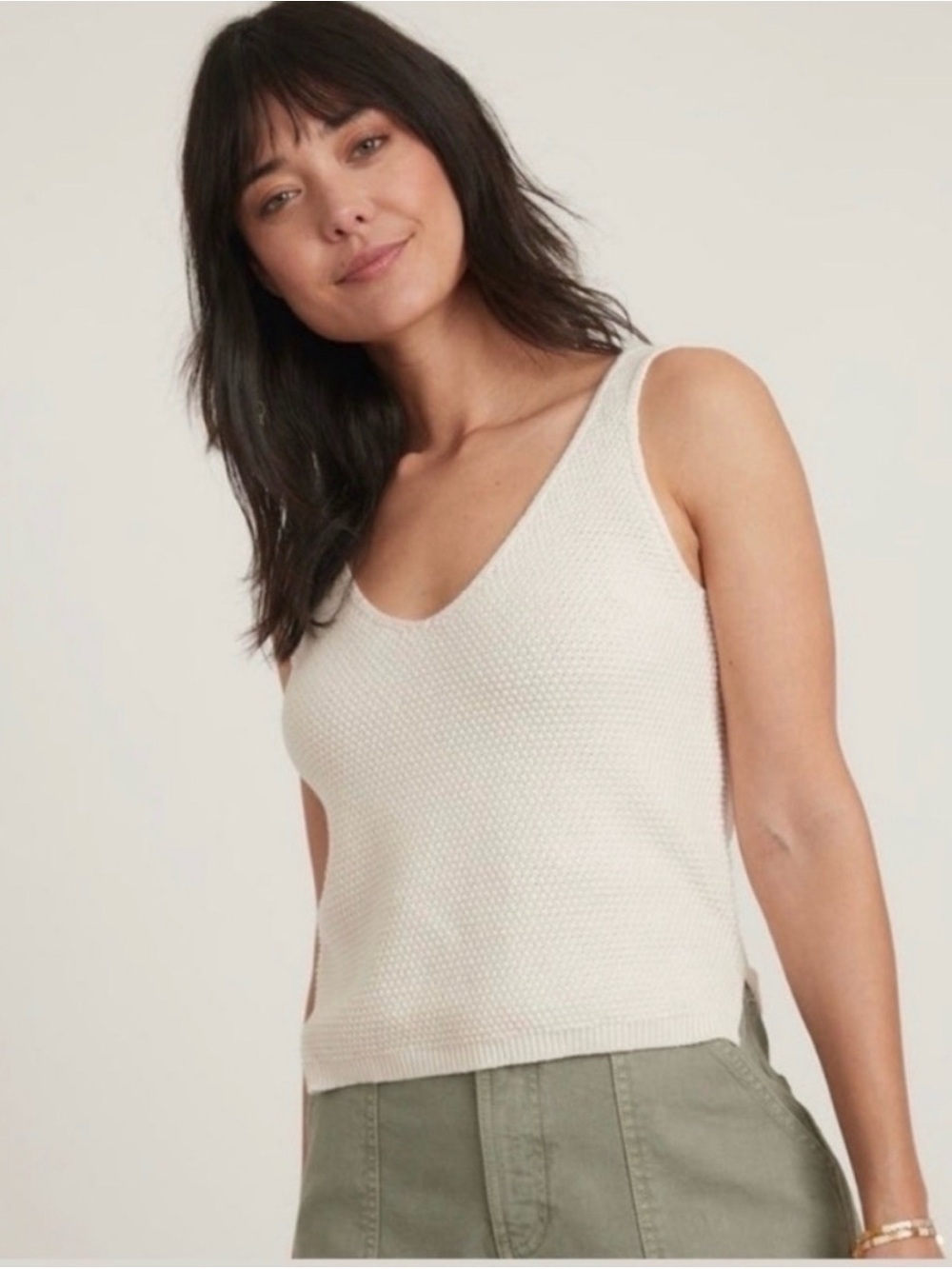 Marine Layer “Finley” Cream Sweater Knit V-Neck Tank Size Medium